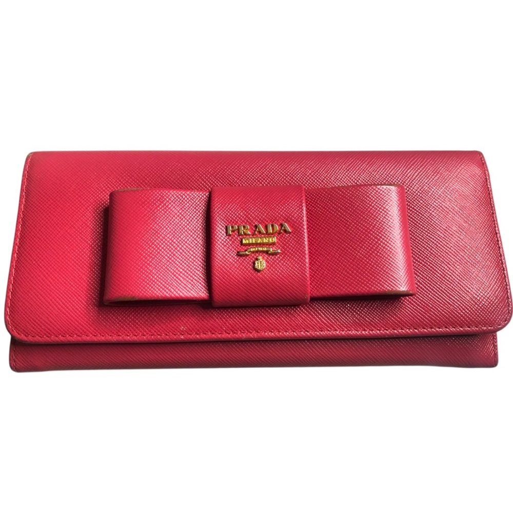 Prada Pink Saffiano Bow Leather Wallet